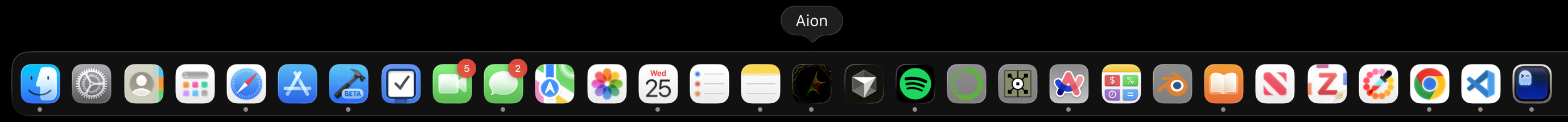 Aion in the macOS Dock as a wide horizontal strip
