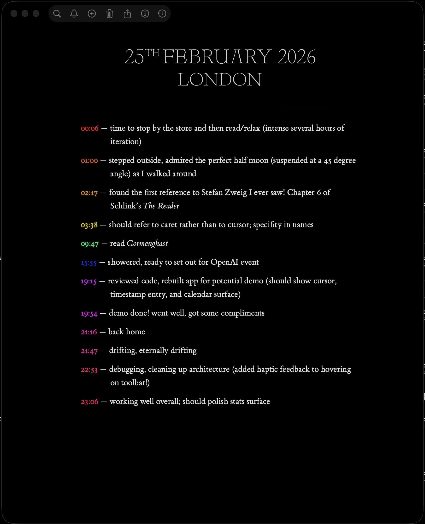 Chronicle — writing surface with toolbar visible